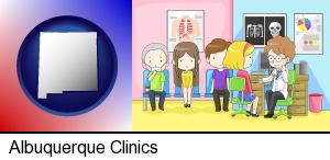 Albuquerque, New Mexico - a clinic, showing a doctor and four patients