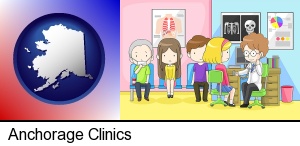 Anchorage, Alaska - a clinic, showing a doctor and four patients