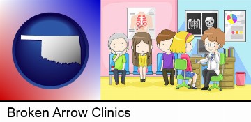 a clinic, showing a doctor and four patients in Broken Arrow, OK