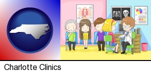 Charlotte, North Carolina - a clinic, showing a doctor and four patients