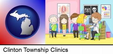 a clinic, showing a doctor and four patients in Clinton Township, MI