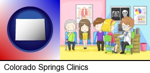 Colorado Springs, Colorado - a clinic, showing a doctor and four patients