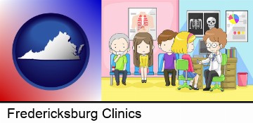 a clinic, showing a doctor and four patients in Fredericksburg, VA