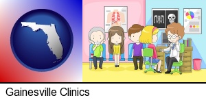 Gainesville, Florida - a clinic, showing a doctor and four patients