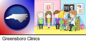 Greensboro, North Carolina - a clinic, showing a doctor and four patients