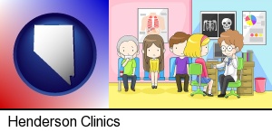 a clinic, showing a doctor and four patients in Henderson, NV