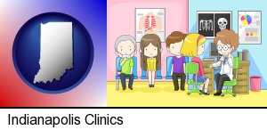 Indianapolis, Indiana - a clinic, showing a doctor and four patients