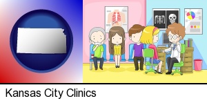 Kansas City, Kansas - a clinic, showing a doctor and four patients