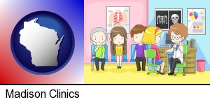 Madison, Wisconsin - a clinic, showing a doctor and four patients
