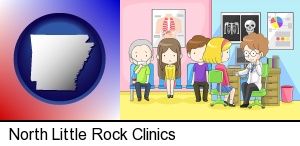 a clinic, showing a doctor and four patients in North Little Rock, AR