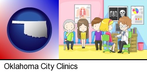 Oklahoma City, Oklahoma - a clinic, showing a doctor and four patients