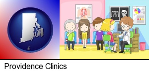 Providence, Rhode Island - a clinic, showing a doctor and four patients