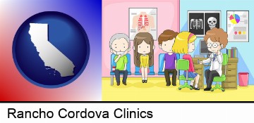 a clinic, showing a doctor and four patients in Rancho Cordova, CA