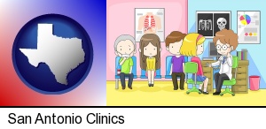 San Antonio, Texas - a clinic, showing a doctor and four patients