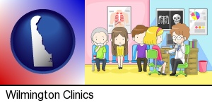 Wilmington, Delaware - a clinic, showing a doctor and four patients