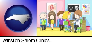 Winston Salem, North Carolina - a clinic, showing a doctor and four patients