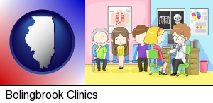 a clinic, showing a doctor and four patients in Bolingbrook, IL