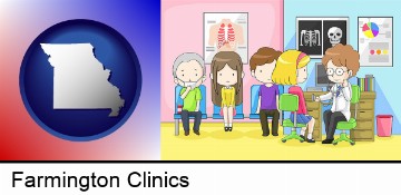 a clinic, showing a doctor and four patients in Farmington, MO