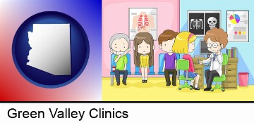a clinic, showing a doctor and four patients in Green Valley, AZ