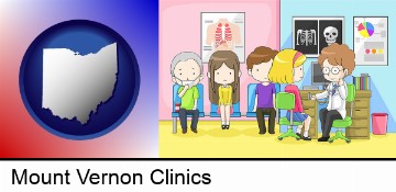 a clinic, showing a doctor and four patients in Mount Vernon, OH