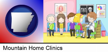 a clinic, showing a doctor and four patients in Mountain Home, AR