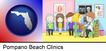 a clinic, showing a doctor and four patients in Pompano Beach, FL