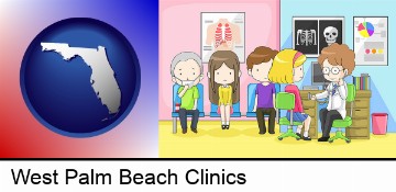 a clinic, showing a doctor and four patients in West Palm Beach, FL