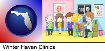 a clinic, showing a doctor and four patients in Winter Haven, FL